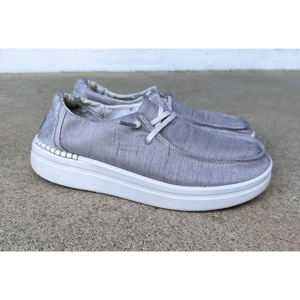 Hey Dude Wendy Rise Gray Platform Loafers Womens 9 Coastal Grandma Boho Casual